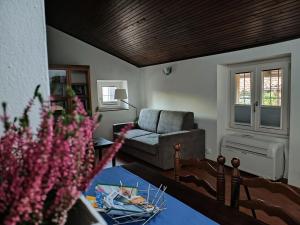 ein Wohnzimmer mit einem Sofa und einem Tisch in der Unterkunft Casetta Margherita 4 ospiti- Strategic Position in Bergamo