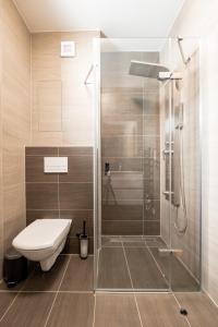 een badkamer met een toilet en een douche bij Resort Malé Lipno in Černá v Pošumaví