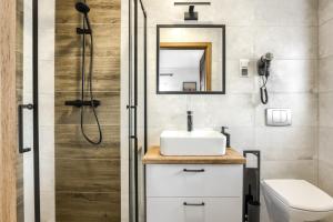 a bathroom with a sink and a shower at Willa Lasak in Biały Dunajec