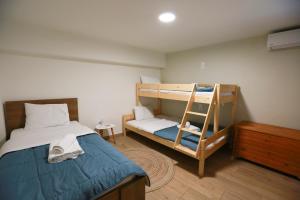 1 dormitorio con litera y escalera en The house under the rocks of Meteora 2, en Kalambaka