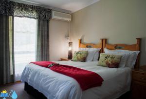 sypialnia z dużym łóżkiem i dużym oknem w obiekcie Riverbush Lodge Guesthouse w mieście Parys