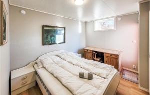 a small bedroom with a bed and a fireplace at Stunning Home In gotnes With Kitchen in Ågotnes