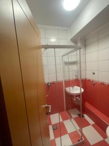 a bathroom with a shower and a sink at Hotel Ada - Otoka in Sarajevo