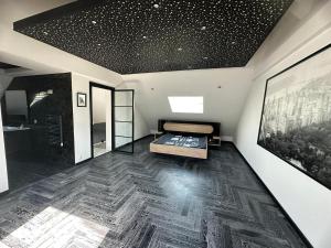 Habitación con cama y techo con estrellas. en T4 TRES HAUT STANDING 130 mètres carré 
