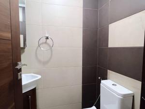 ベイルートにあるModern 3BR Apt next to Hotel Dieuのトイレと洗面台付きのバスルーム