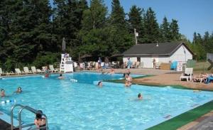 a group of people in a swimming pool at Cavendish Luxury Camping in Cavendish