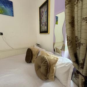 een slaapkamer met een bed met 2 kussens erop bij Fenice in Bergamo