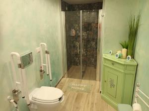 baño verde con aseo y ducha en Alessandra‘s House en Arezzo