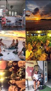 a collage of photos of children playing and eating at Boxpackers Langkawi in Pantai Cenang