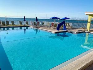 a large blue swimming pool with the ocean in the background at Cool Breeze - Sunset views like no other in Tampa