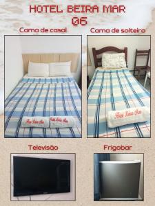 سرير أو أسرّة في غرفة في Hotel Beira Mar