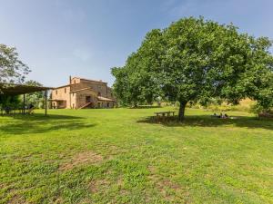 a group of people sitting under a tree in a field at Apartment Rosmarino by Interhome in Sorano
