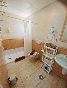 a bathroom with a toilet and a sink and a shower at Alisios Playa, pool view in Corralejo