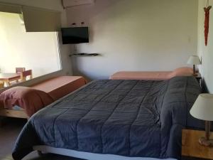 1 dormitorio con cama, mesa y TV en El Sosiego Posada de Campo en Colón
