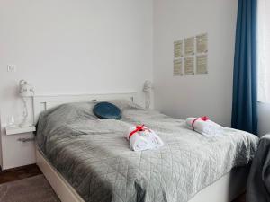 1 dormitorio con 1 cama con 2 almohadas en Rose Apartment, en Budapest