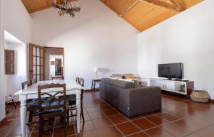 a living room with a couch and a table and a tv at Country House - Quinta das 3 Nogueiras in Abitureiras