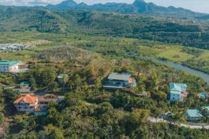 - une vue aérienne sur une maison et une rivière dans l'établissement Amazing mountain top villa, à Marigot