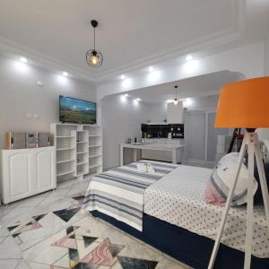 1 dormitorio con 1 cama y TV. en Studio Nakkaştepe İstanbul, en Estambul