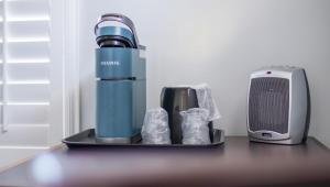 a blender and a speaker on a table at Greenleaf Hotel Long Beach Convention Center in Long Beach