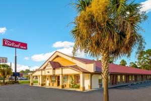 a fast food restaurant with a palm tree in front of it at Red Roof Inn Santee in Santee