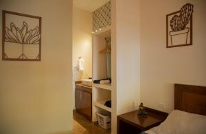 a bedroom with a bed and a sink and a mirror at Estancia 103 in La Paz +4 photos