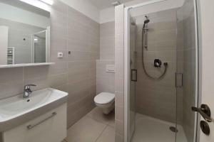 a bathroom with a shower and a toilet and a sink at Holiday home Pekov - Adrspach-Felsen 1432 in Pěkov