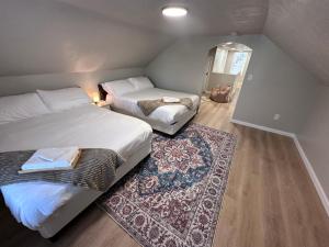 a bedroom with two beds and a rug in a room at Renovated House for 14 in Wentzville MO in Wentzville