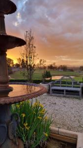 a bird bath in a garden with a fountain at Little Britton in Wingham