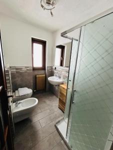 a bathroom with a sink and a toilet and a shower at Maison Le Cré Appartamento 4 in Introd
