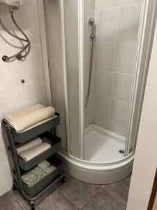 um chuveiro na casa de banho com um toalheiro. em VINKOV KUTAK 