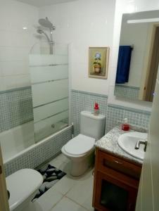 een badkamer met een toilet, een douche en een wastafel bij Apartamento playas de Vera con vistas al mar in Vera