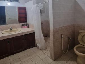 y baño con ducha, lavabo y aseo. en Villa Kota Bunga EE3-15, en Cikundul