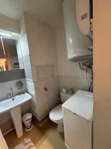 un piccolo bagno con servizi igienici e lavandino di appartement à la Foux d'Allos a La Foux