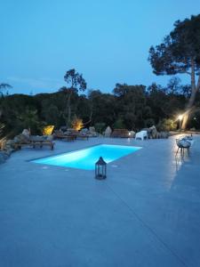 - une piscine éclairée la nuit dans l'établissement Dépendance dans Mas traditionnel avec piscine, à Argelès-sur-Mer
