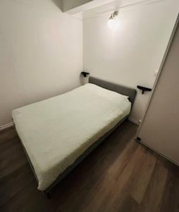 ein kleines Schlafzimmer mit einem Bett in einem Zimmer in der Unterkunft L'éclectique - Appartement 40m2 + Parking in Châteauroux