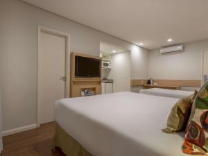 um quarto de hotel com uma cama e uma televisão em Mercure Sao Paulo Naçoes Unidas em São Paulo