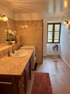 a bathroom with a sink and a bed at Maison Mayeras, 3 ch in Razès