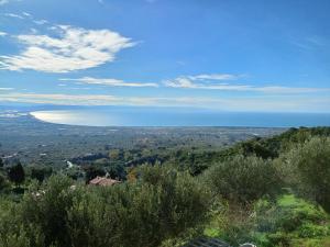 a view of the ocean from a hill with trees at Small Exclusive Retreat in Lamezia Terme