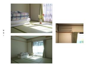 - deux photos d'une chambre avec une fenêtre et un lit dans l'établissement 富士の樱House 宝栄, à Fujikawaguchiko
