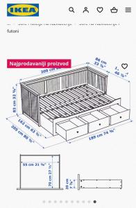 a plan of a wooden bed with the dimensions of the frame at Room Angel in Petrovaradin