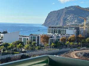 豐沙爾的住宿－Plaza near Forum Madeira，享有以山为背景的城市美景