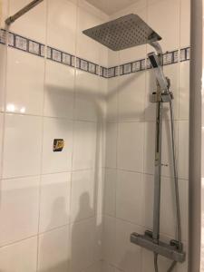a shower with a shower head in a bathroom at Chambre d’hôtes in Les Chapelles