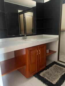 a bathroom with a sink and a mirror at Cómodo dormitorio in Quepos
