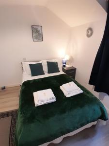 1 dormitorio con 1 cama con 2 toallas en The Broadway Rooms en Leicester
