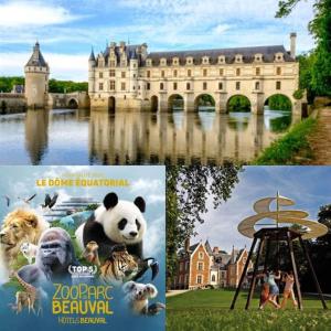 un collage di foto di un castello e di un film di Maisonnette a La Croix-en-Touraine
