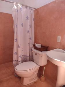 y baño con aseo y lavamanos. en Casa Galaa Guiba', en Tangolunda