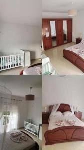 un collage de cuatro fotos de un dormitorio en Maison familiale à Tarrafal. en Tarrafal