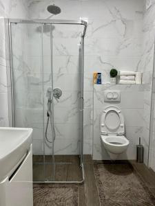 Koupelna v ubytování Wolf Gray apartman Sarajevo + 10 fotografií