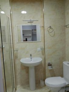 a bathroom with a sink and a toilet and a shower at New Gudauri Loft #1,Room 411, 412 in Gudauri