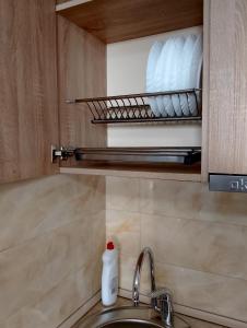 a sink with a bottle of detergent sitting on top of it at New Gudauri Loft #1,Room 411, 412 in Gudauri +51 photos